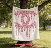 Chanel Pink Leopard Print Dripping CC Logo Flannel Throw Blanket IMG_7048